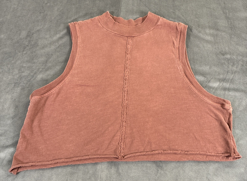 by Anthropologie Crop Tank Women Raw Hem Mock Neck Boho Casual Rust Large Chrty